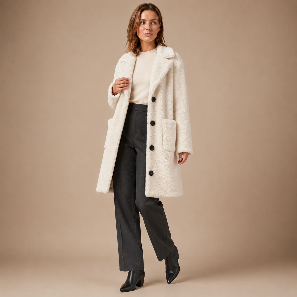 Loovay Dorelle Lange Teddyjas met Reverskraag