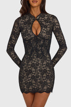 Loovay Eloria Kanten Mini Jurk met Keyhole