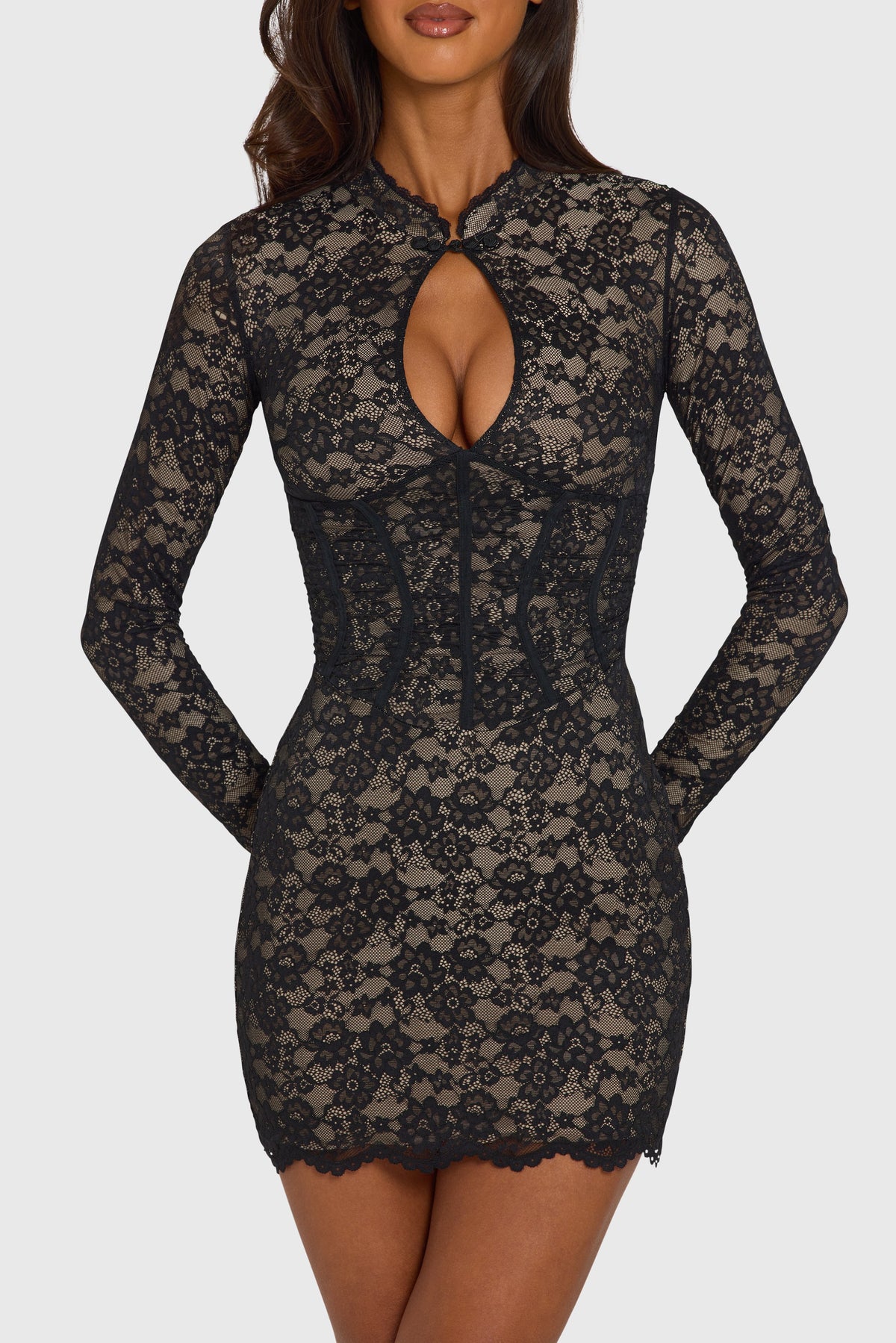 Loovay Eloria Kanten Mini Jurk met Keyhole