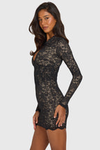 Loovay Eloria Kanten Mini Jurk met Keyhole