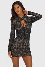 Loovay Eloria Kanten Mini Jurk met Keyhole