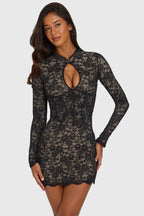 Loovay Eloria Kanten Mini Jurk met Keyhole