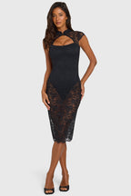Loovay Selora Kanten Midi Jurk met Keyhole