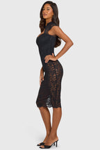 Loovay Selora Kanten Midi Jurk met Keyhole