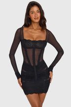 Loovay Aveline Mesh Mini Jurk met Kant