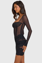 Loovay Aveline Mesh Mini Jurk met Kant