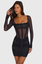 Loovay Aveline Mesh Mini Jurk met Kant
