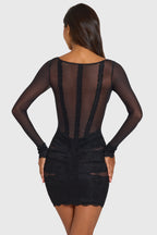 Loovay Aveline Mesh Mini Jurk met Kant
