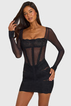Loovay Aveline Mesh Mini Jurk met Kant