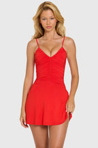 Loovay Calista, Geplooide Mini Jurk met V Hals