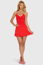 Loovay Calista, Geplooide Mini Jurk met V Hals