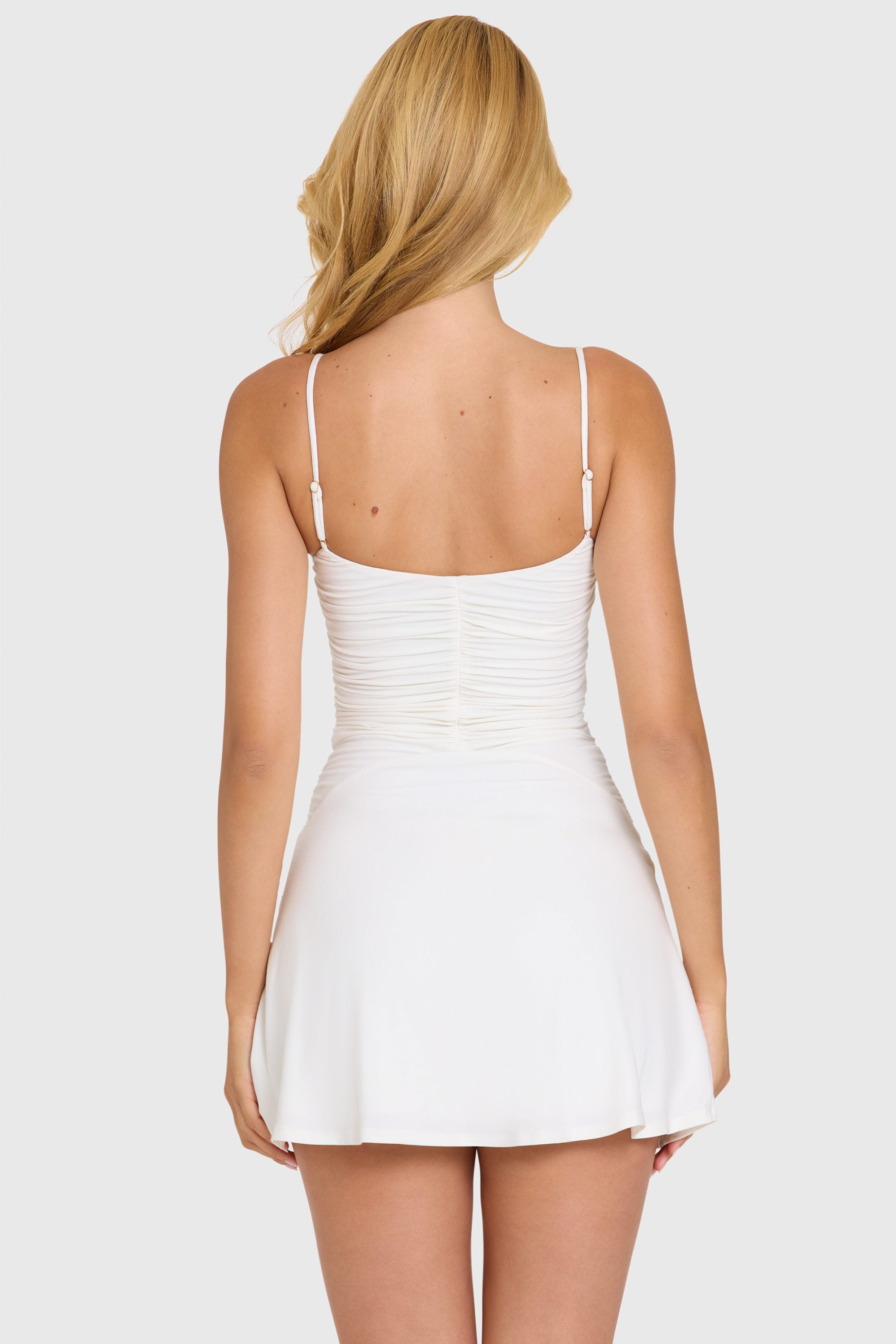 Loovay Calista, Geplooide Mini Jurk met V Hals