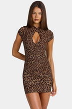 Loovay Marvella Luipaardprint Mini Jurk met Keyhole