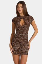Loovay Marvella Luipaardprint Mini Jurk met Keyhole