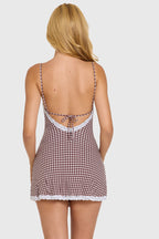 Loovay Maribelle, Geruite Mini Jurk met Kant