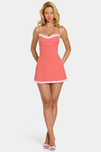 Loovay Maribelle, Geruite Mini Jurk met Kant