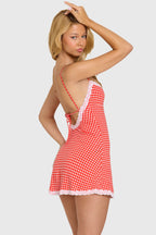 Loovay Maribelle, Geruite Mini Jurk met Kant