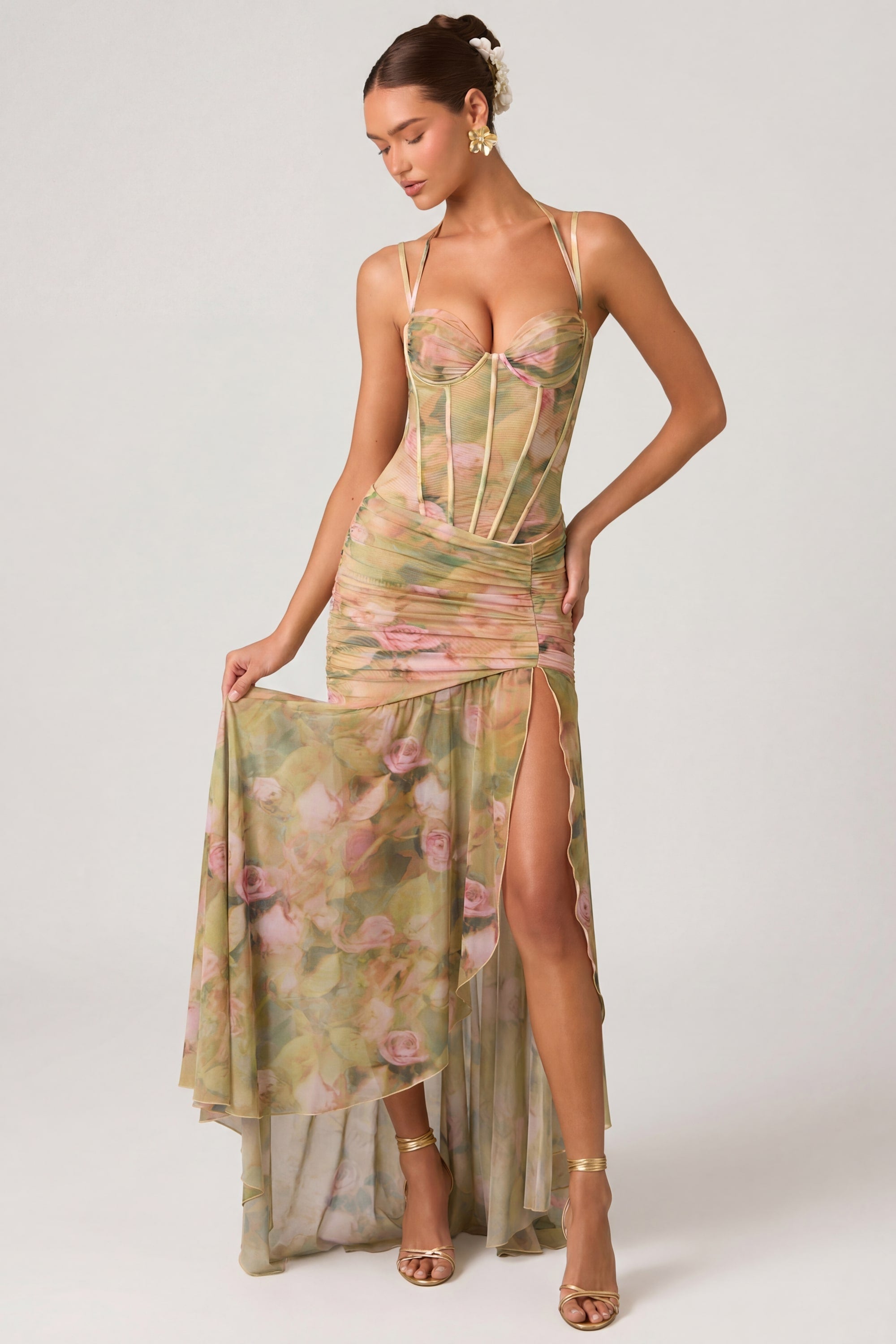 Loovay Harunelle Jurk, Bloemenprint Maxi met Split