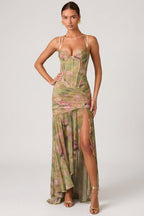 Loovay Harunelle Jurk, Bloemenprint Maxi met Split