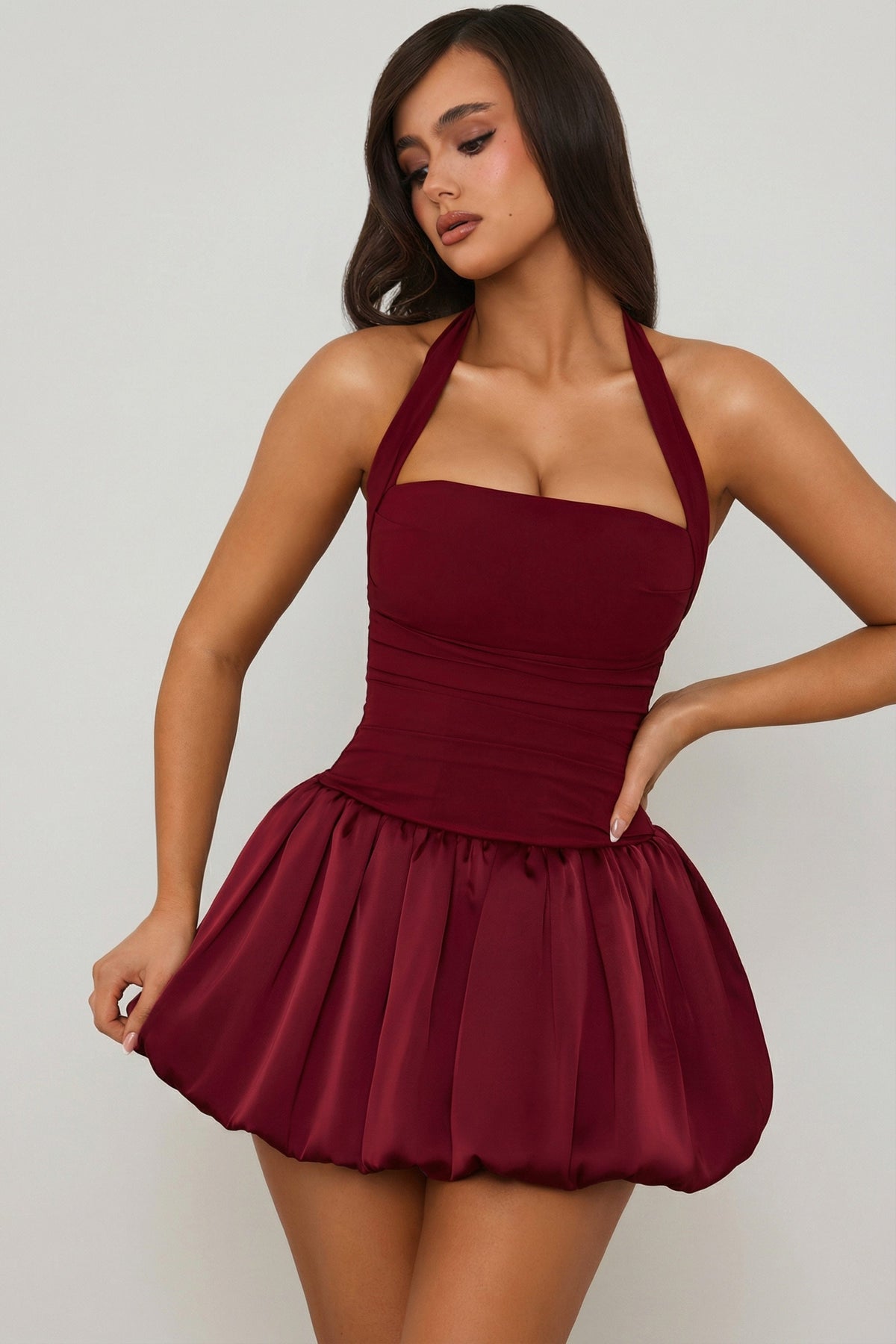 Loovay Ludmila Halter Mini Jurk met Ballonzoom