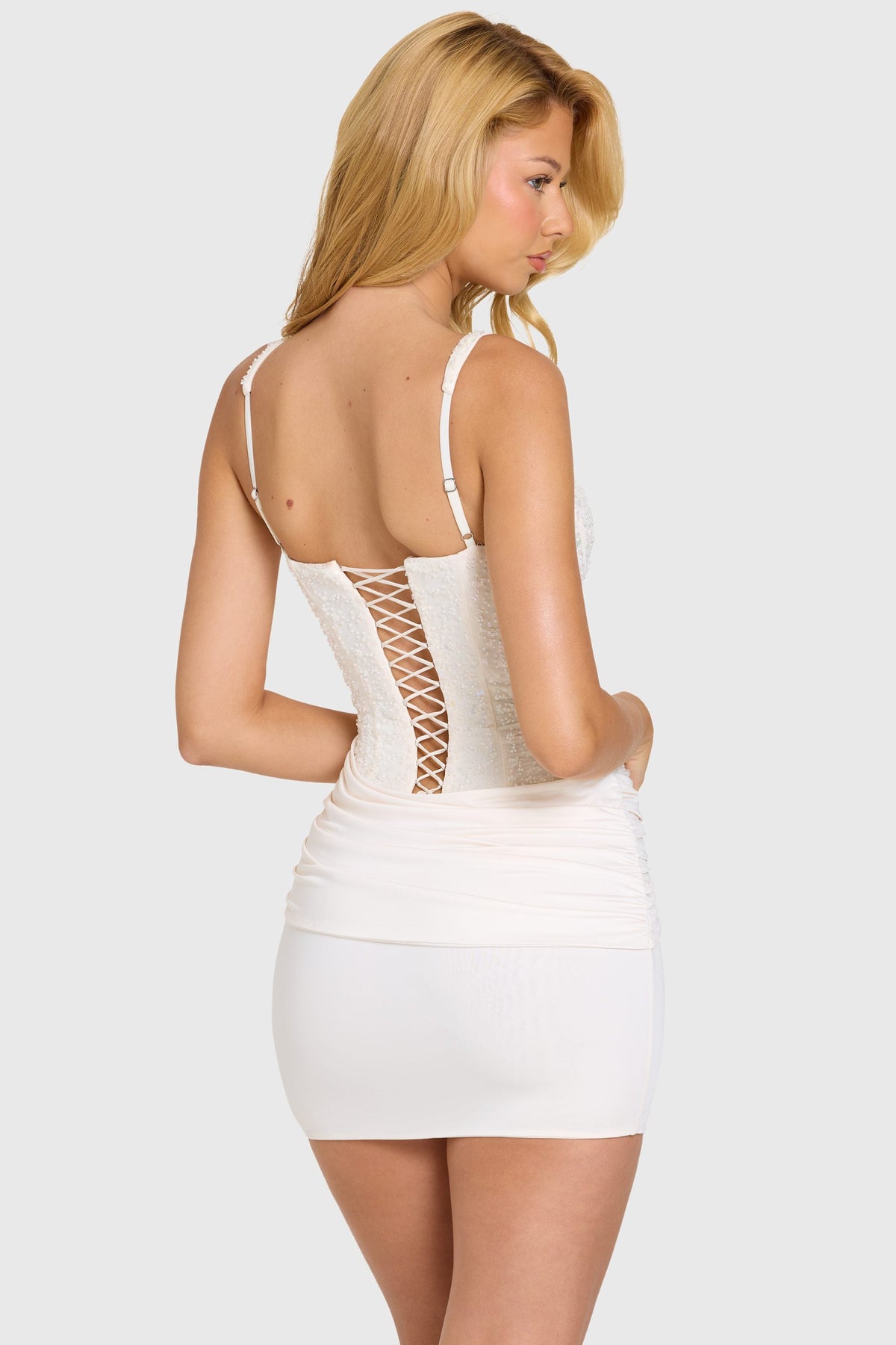 Loovay Isella Pailletten Mini Jurk met Gedrapeerde Taille