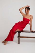 Loovay Nevalise Jurk, Bandeau Maxi met Ruches