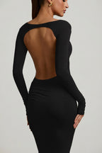 Loovay Adorélie Rugloze Maxi Jurk met Boothals