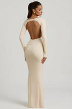 Loovay Adorélie Rugloze Maxi Jurk met Boothals