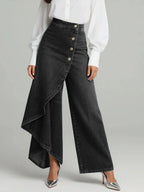 Loovay Velmora Denim Wikkelbroek met Wijde Pijpen