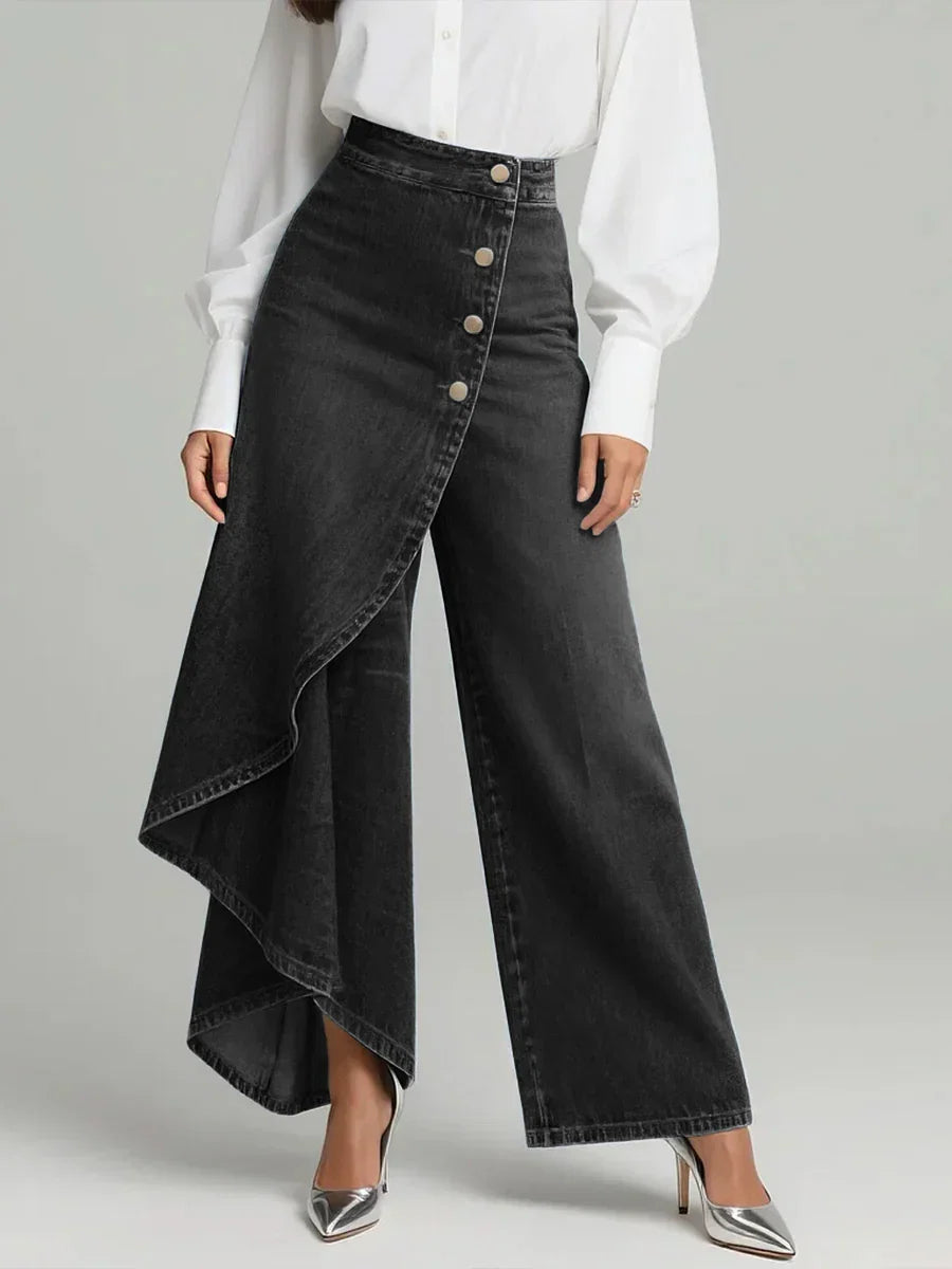 Loovay Velmora Denim Wikkelbroek met Wijde Pijpen