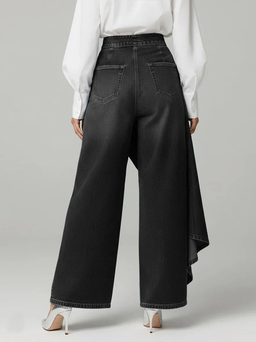 Loovay Velmora Denim Wikkelbroek met Wijde Pijpen
