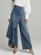 Loovay Velmora Denim Wikkelbroek met Wijde Pijpen