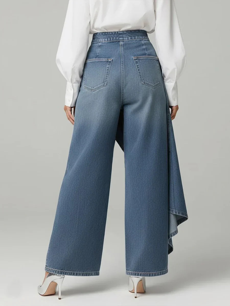 Loovay Velmora Denim Wikkelbroek met Wijde Pijpen