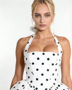 Loovay Dotelle Jurk, Halter Mini Jurk met Stippen