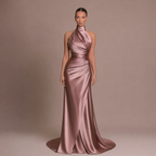 Loovay Lysandra Satijnen Halter Maxi Jurk