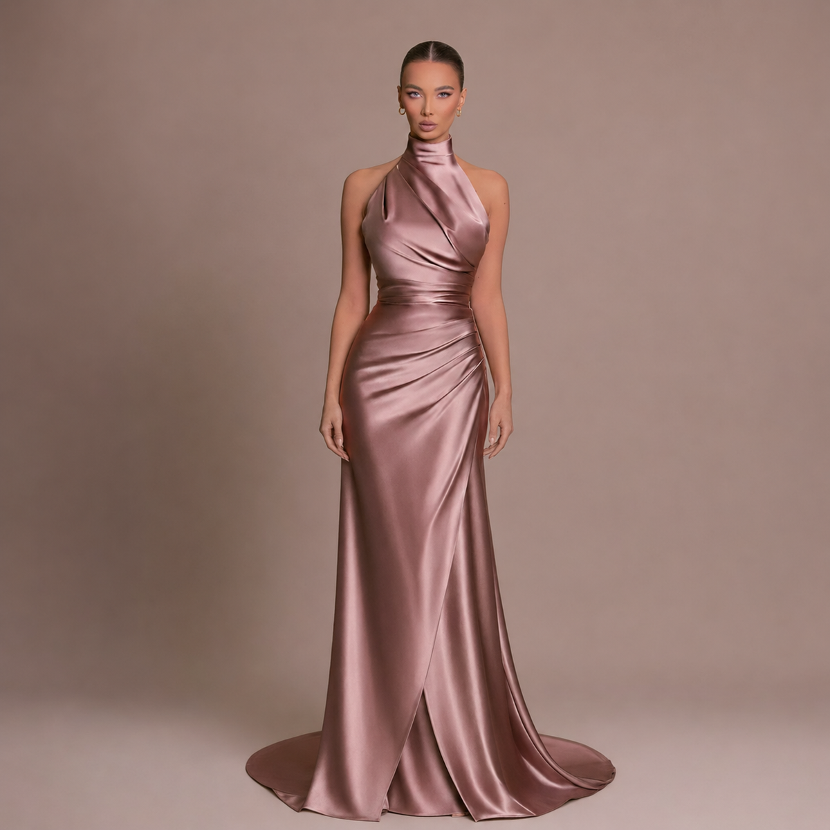 Loovay Lysandra Satijnen Halter Maxi Jurk