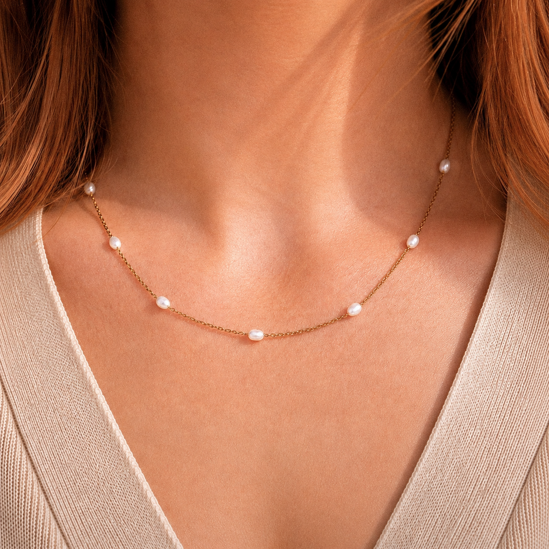 Loovay Perléa Ketting, Zoetwaterparel Ketting Verguld