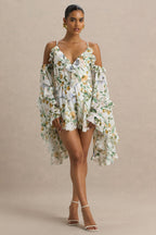 Loovay Soléa Playsuit, Witte Botanische Playsuit met Ruches