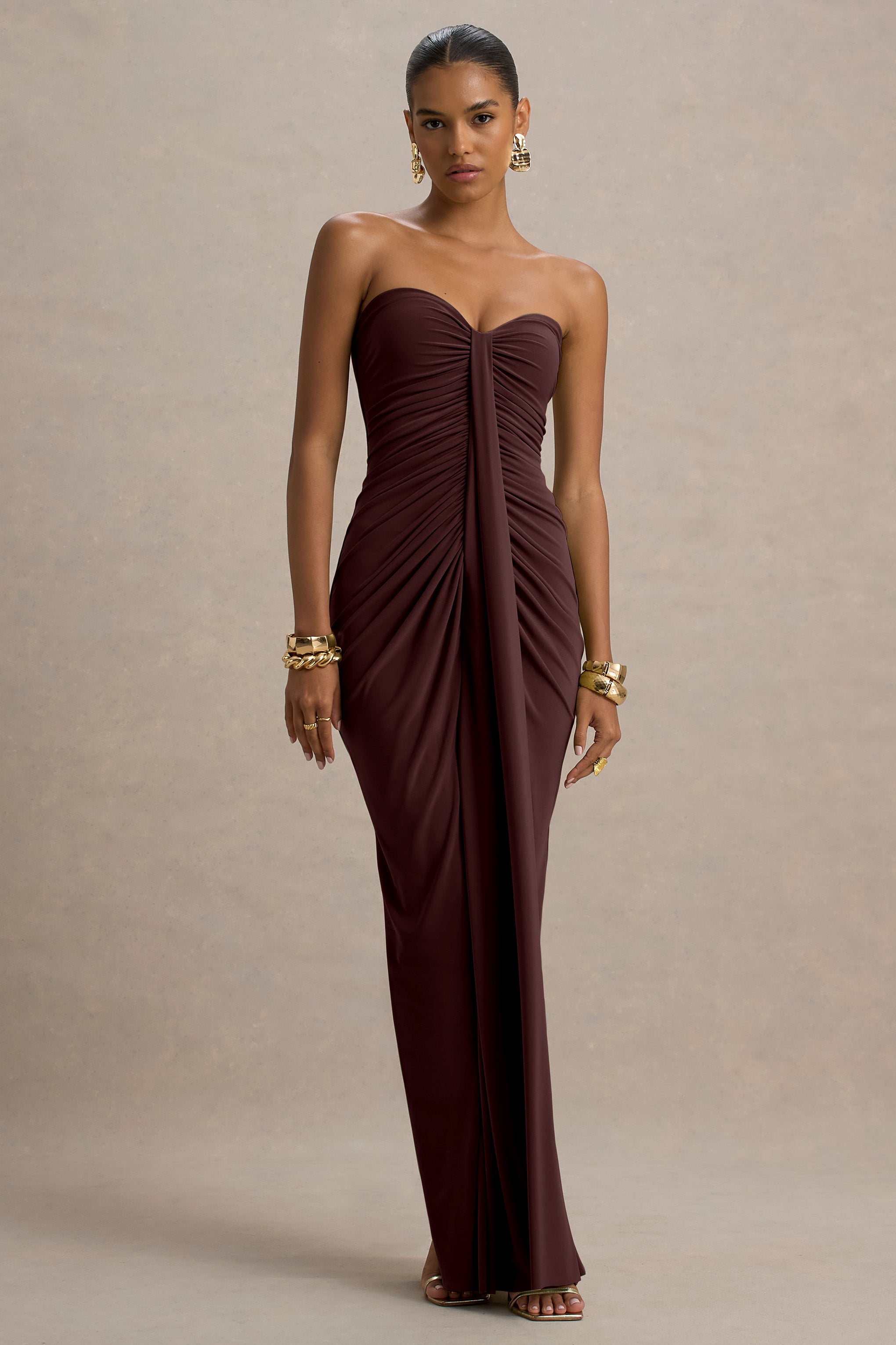 Loovay Solenne Jurk, Strapless Maxi met Gedrapeerde Details