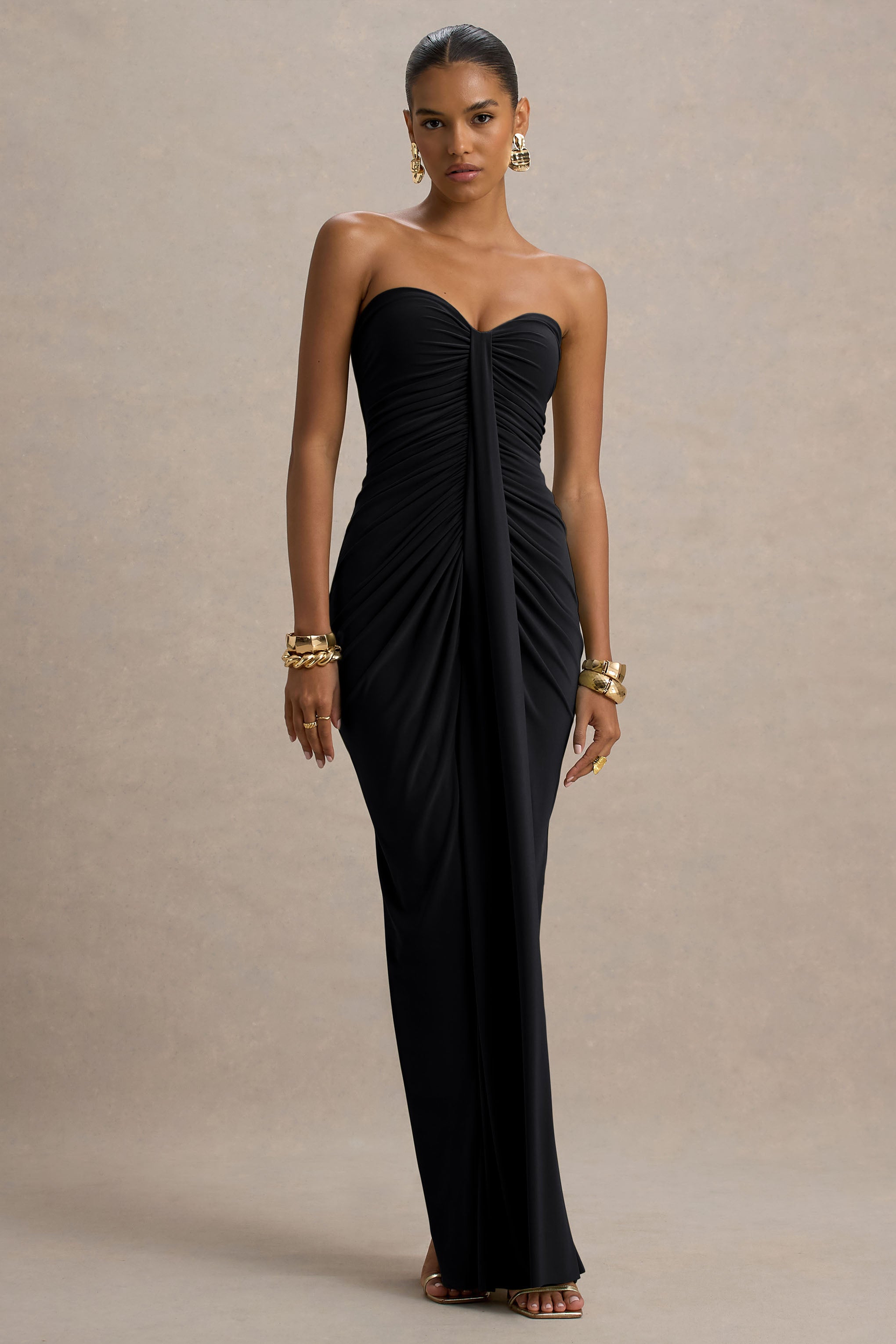 Loovay Solenne Jurk, Strapless Maxi met Gedrapeerde Details