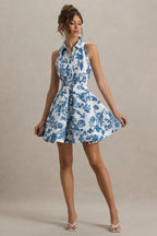 Loovay Belloura Jurk, Halter Mini met Blauwe Bloemenprint