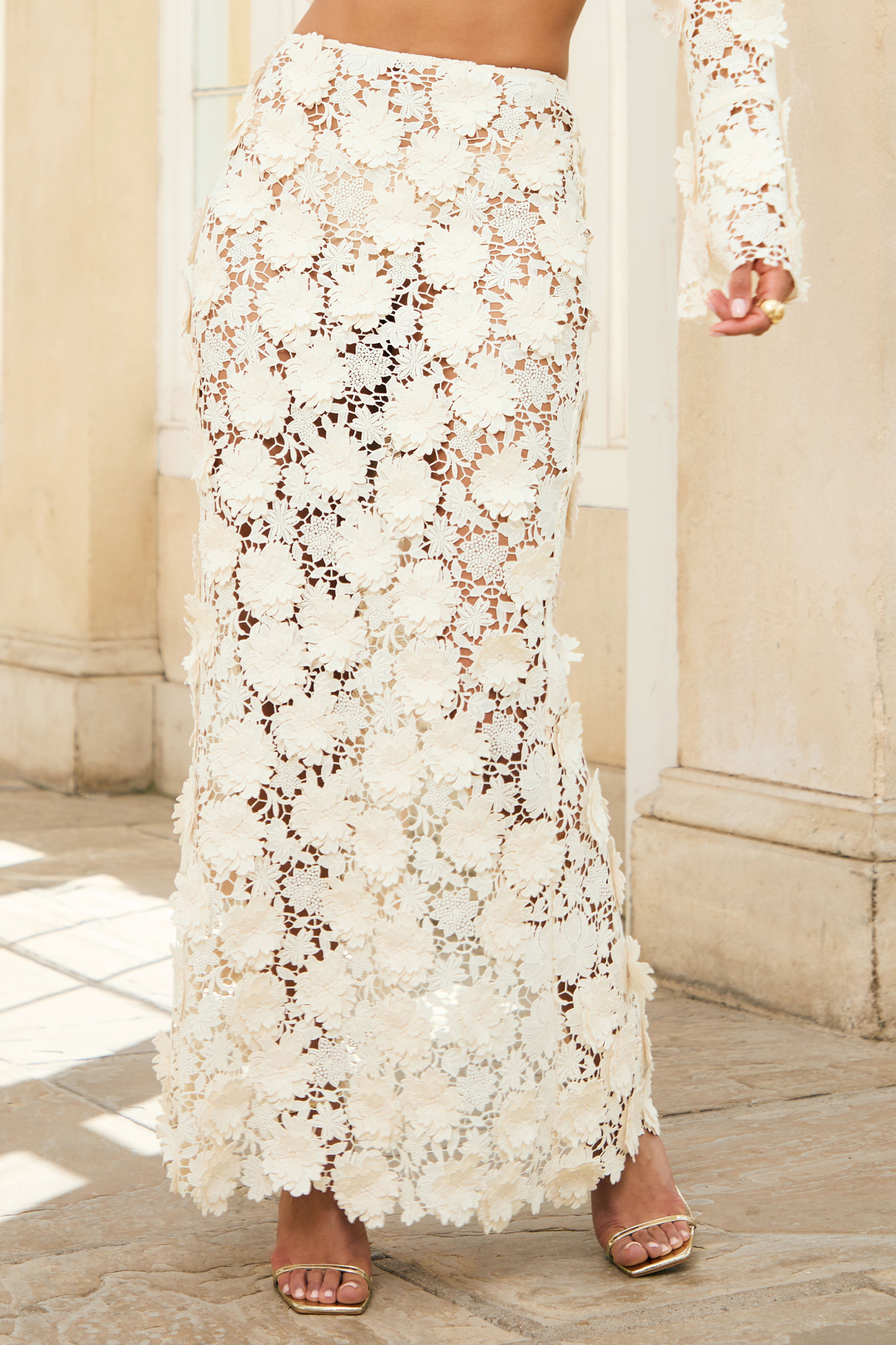 Loovay Floréa Set, 3D Kant Maxi Rok met Crop Top