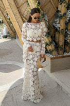 Loovay Floréa Set, 3D Kant Maxi Rok met Crop Top