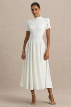 Loovay Élanora Midi Jurk, Elegante Scuba Crêpe met Hoge Hals