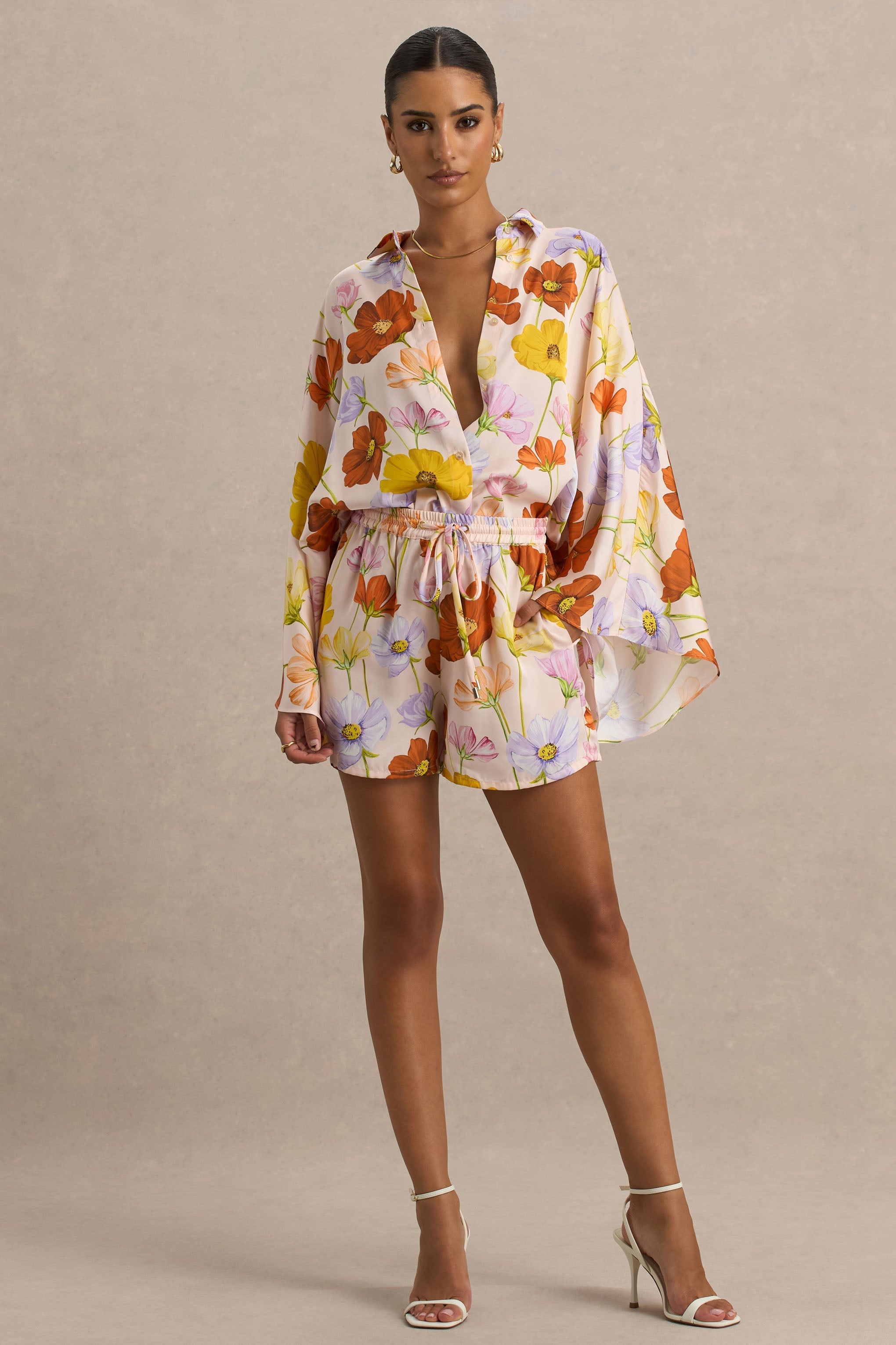 Loovay Bloesempracht Set, Bloemen Blouse en Short Set