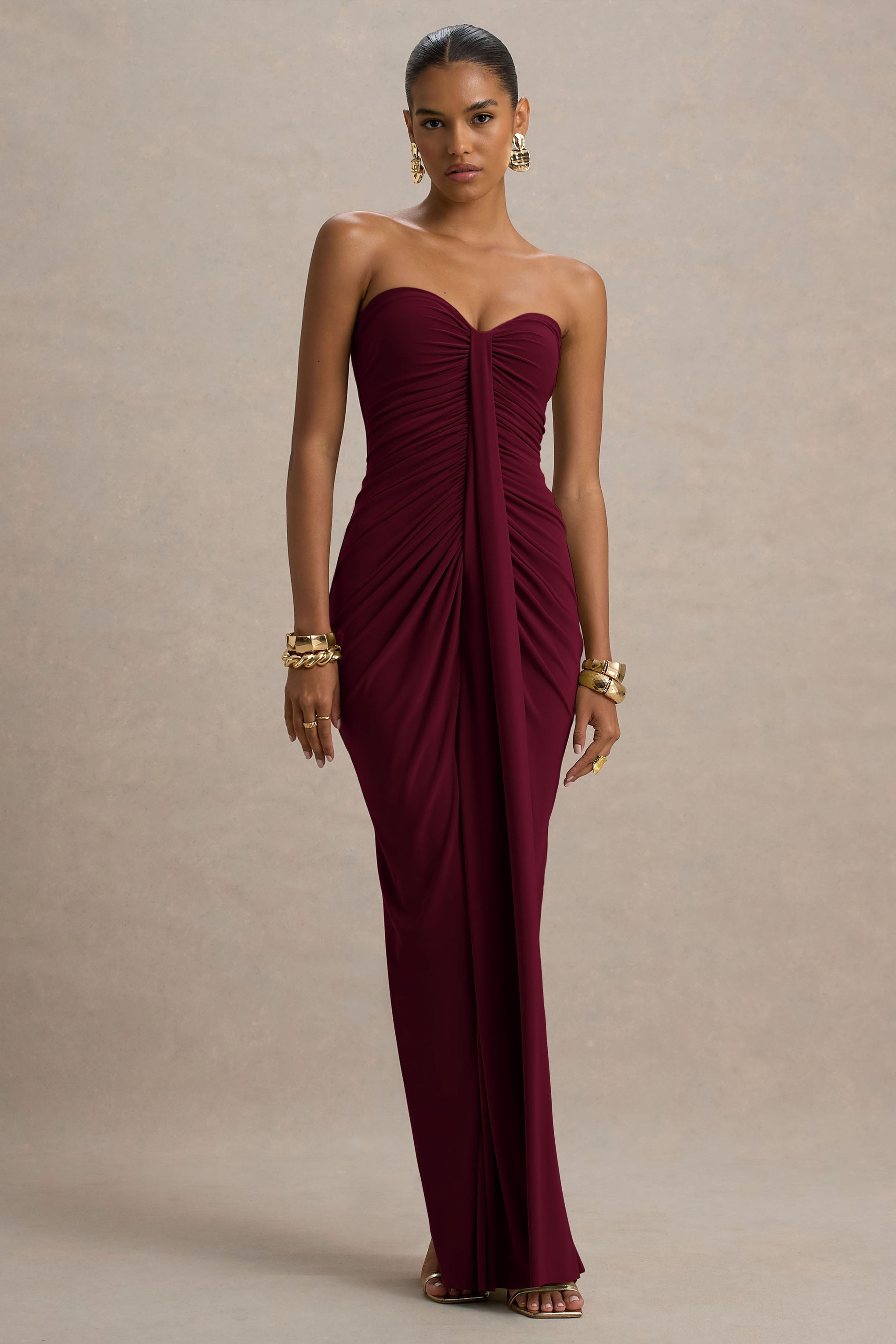 Loovay Solenne Jurk, Strapless Maxi met Gedrapeerde Details