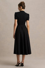 Loovay Élanora Midi Jurk, Elegante Scuba Crêpe met Hoge Hals