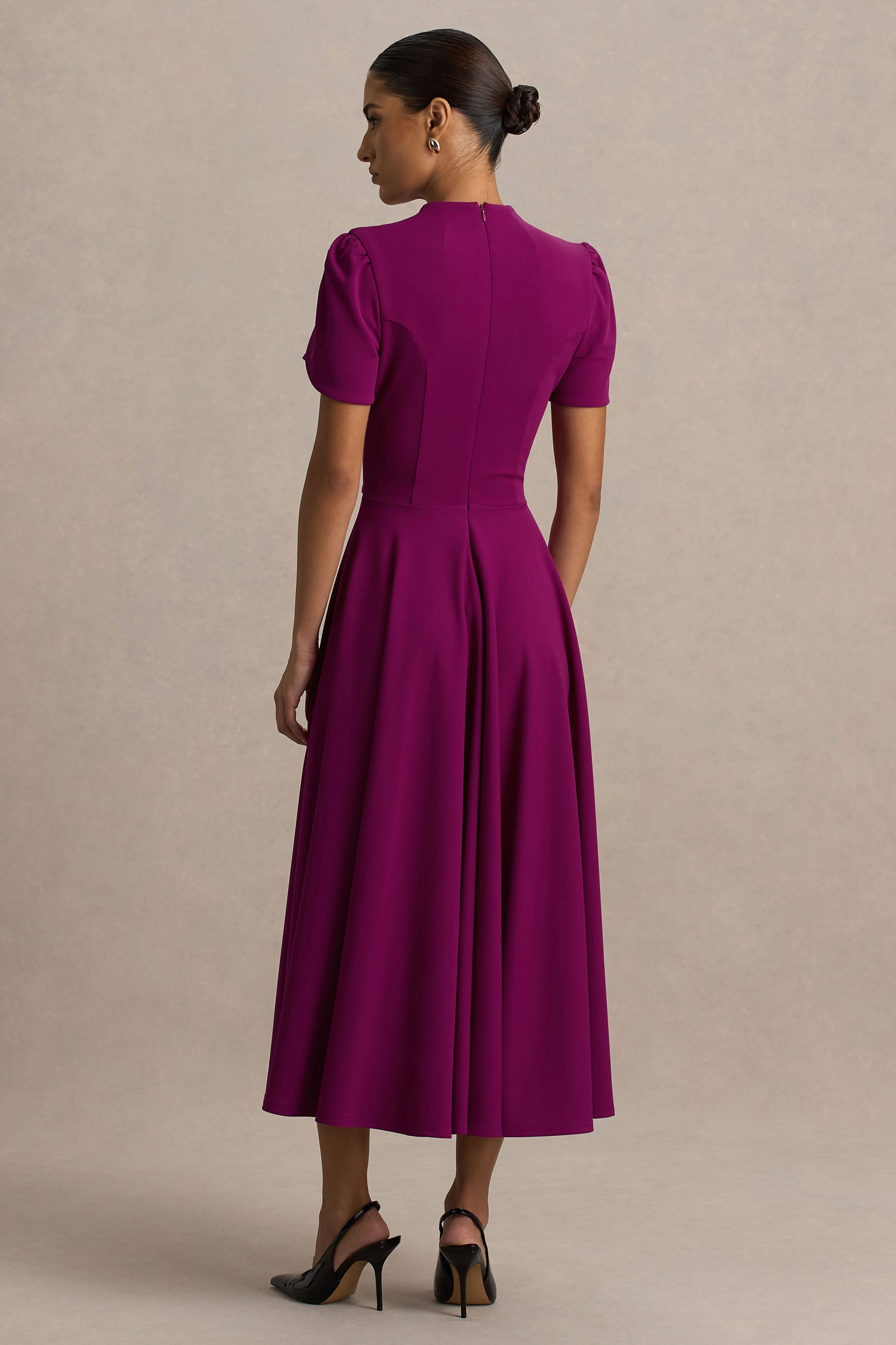 Loovay Élanora Midi Jurk, Elegante Scuba Crêpe met Hoge Hals