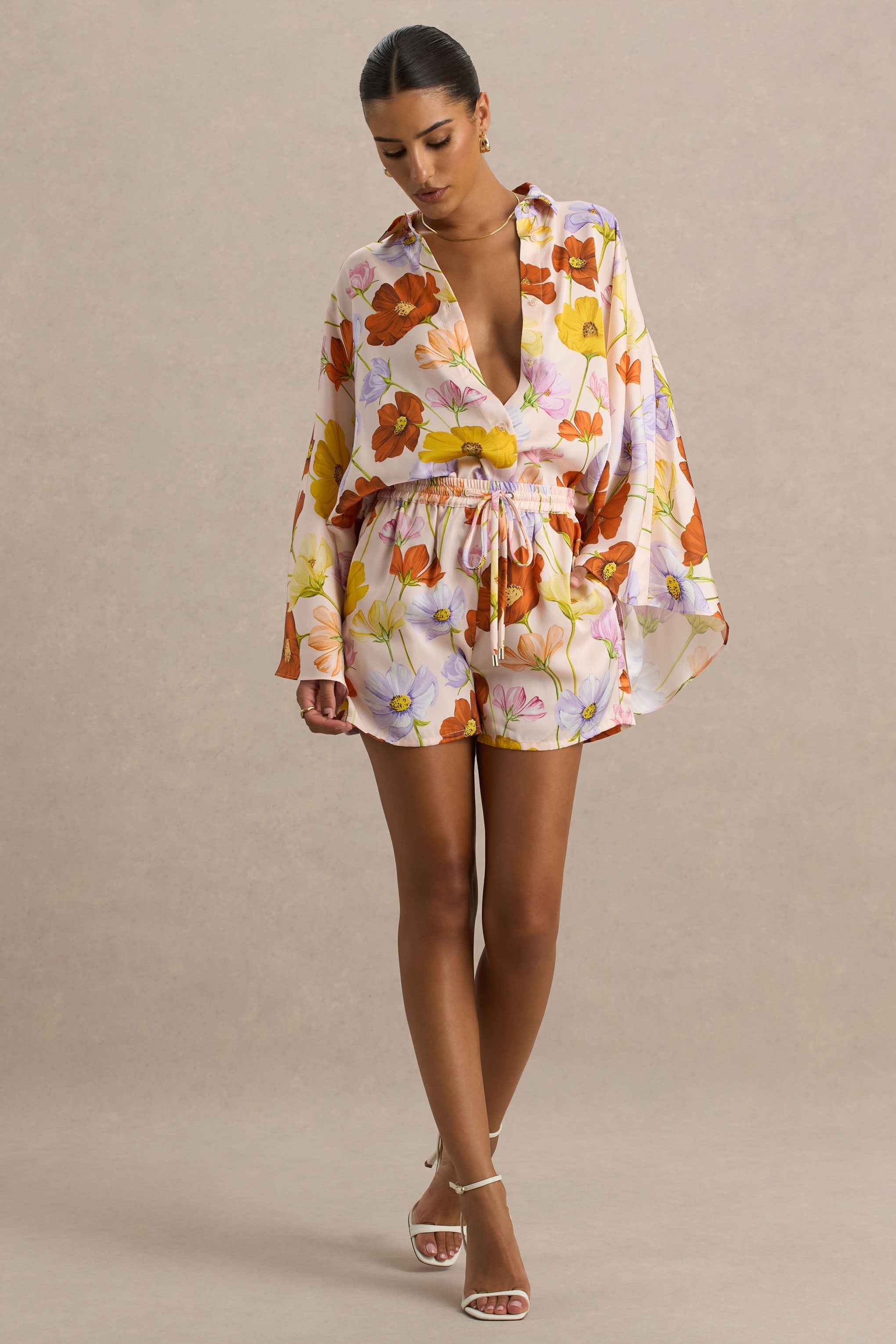 Loovay Bloesempracht Set, Bloemen Blouse en Short Set