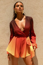 Loovay Solenza Playsuit, Oranje Ombre met Strikdetail
